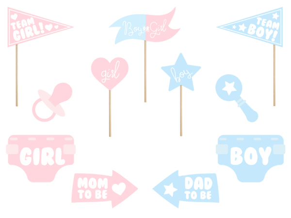 Photo props Gender reveal party, mix (1 pkt / 11 pc.)