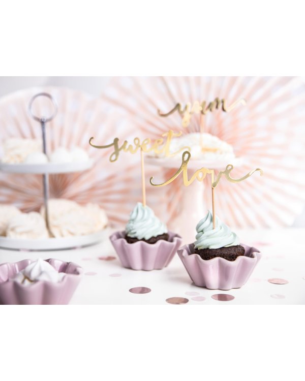 Cupcake toppers Love, gold, 13cm (1 pkt / 6 pc.)