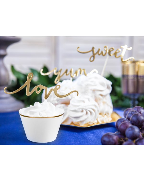 Cupcake toppers Love, gold, 13cm (1 pkt / 6 pc.)