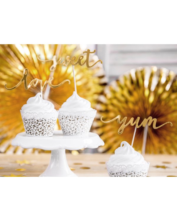 Cupcake toppers Love, gold, 13cm (1 pkt / 6 pc.)