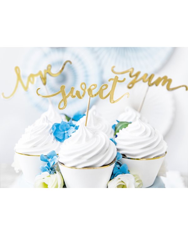 Cupcake toppers Love, gold, 13cm (1 pkt / 6 pc.)