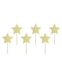 Cupcake toppers - Stars, gold, 11.5cm (1 pkt / 6 pc.)