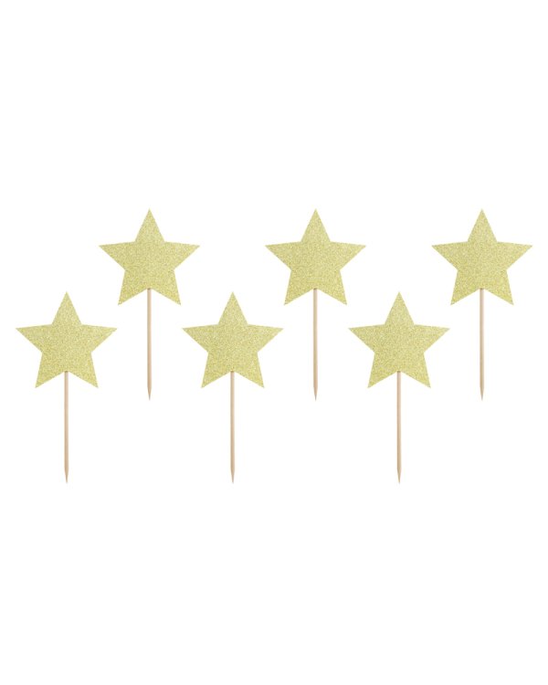 Cupcake toppers - Stars, gold, 11.5cm (1 pkt / 6 pc.)