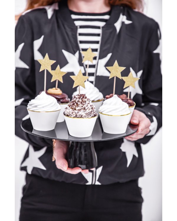 Cupcake toppers - Stars, gold, 11.5cm (1 pkt / 6 pc.)