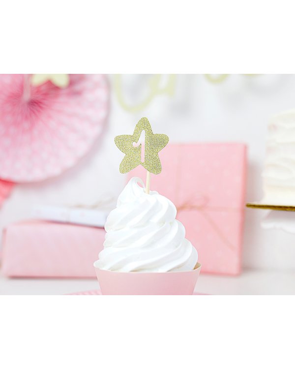 Cupcake toppers 1st Birthday, gold (1 pkt / 6 pc.)