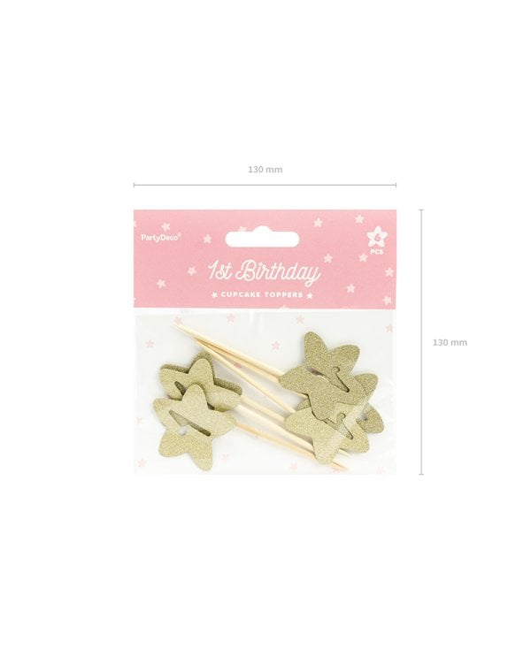 Cupcake toppers 1st Birthday, gold (1 pkt / 6 pc.)