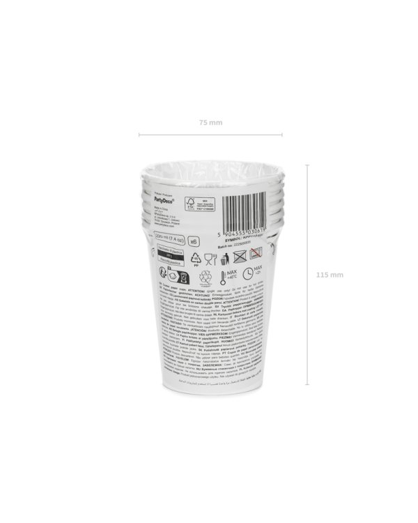 Paper Cups with Ornament, White, 220 ml (1 pkt / 6 pc.)