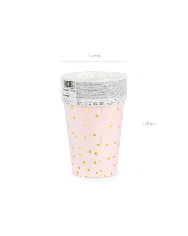 Cups Polka Dots, light pink, 260ml (1 pkt / 6 pc.)