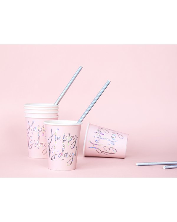 Cups Happy B'day!, light powder pink, 220ml (1 pkt / 6 pc.)
