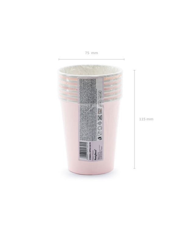Cups Happy B'day!, light powder pink, 220ml (1 pkt / 6 pc.)