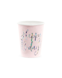 Cups Happy B'day!, light powder pink, 220ml (1 pkt / 6 pc.)