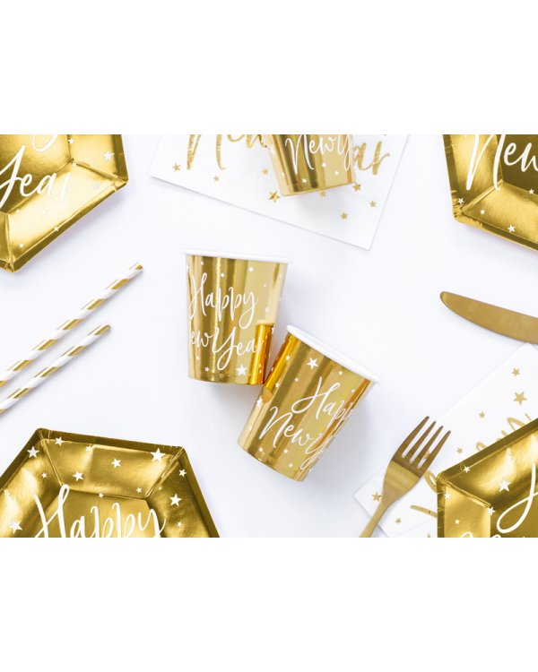 Cups Happy New Year, gold, 220ml (1 pkt / 6 pc.)