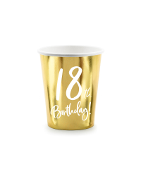 Paper cups 18th Birthday, gold, 220ml (1 pkt / 6 pc.)