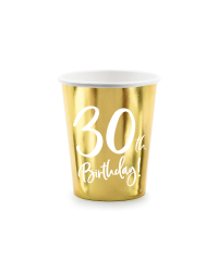 Paper cups 30th Birthday, gold, 220ml (1 pkt / 6 pc.)