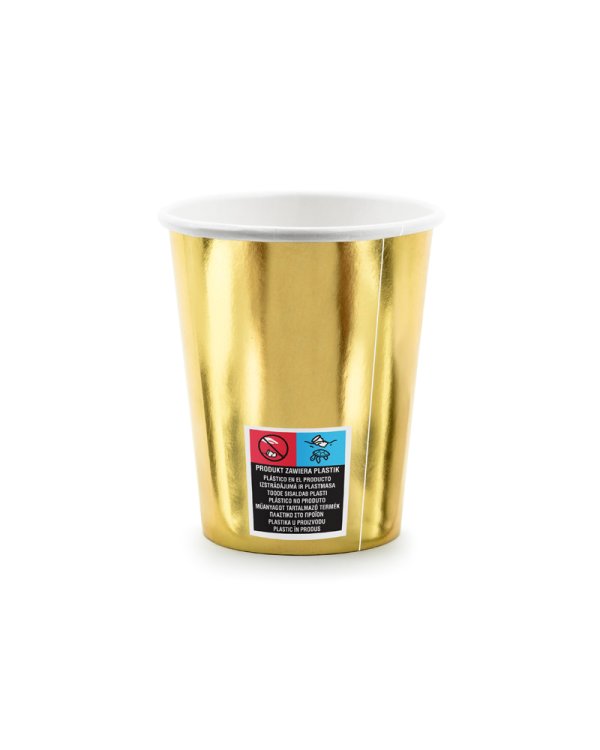Paper cups 30th Birthday, gold, 220ml (1 pkt / 6 pc.)