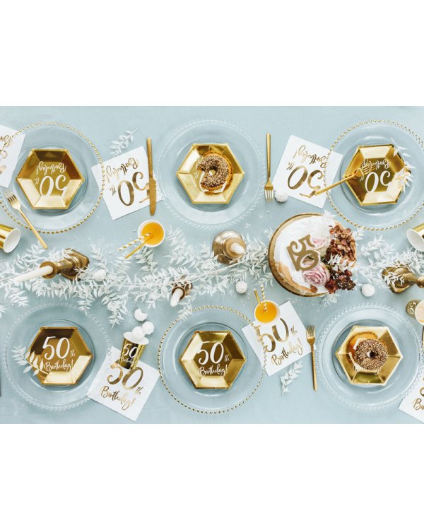 Paper cups 50th Birthday, gold, 220ml (1 pkt / 6 pc.)