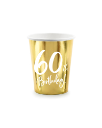 Paper cups 60th Birthday, gold, 220ml (1 pkt / 6 pc.)