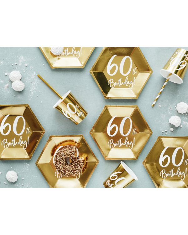 Paper cups 60th Birthday, gold, 220ml (1 pkt / 6 pc.)