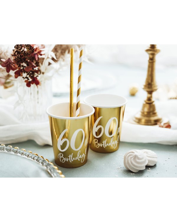 Paper cups 60th Birthday, gold, 220ml (1 pkt / 6 pc.)