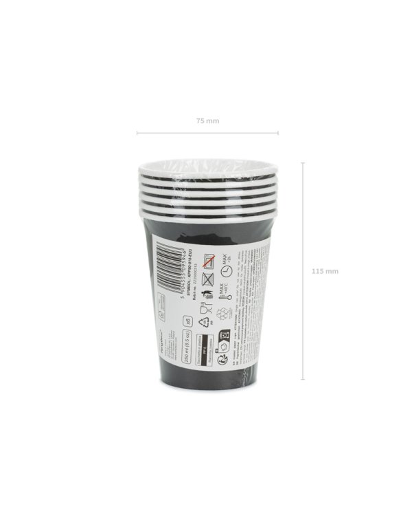 Paper Cups, black, 250ml (1 pkt / 6 pc.)