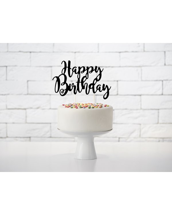 Cake topper Happy Birthday, black, 22.5cm