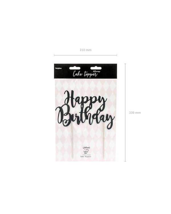Cake topper Happy Birthday, black, 22.5cm