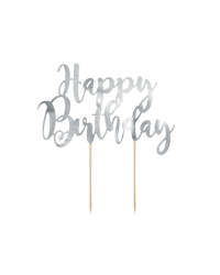 Cake topper Happy Birthday, silver, 22.5cm