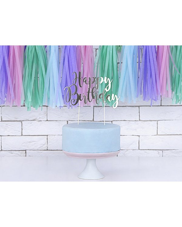 Cake topper Happy Birthday, silver, 22.5cm