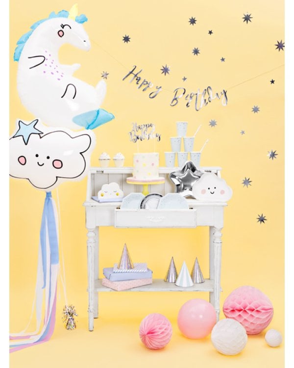 Cake topper Happy Birthday, silver, 22.5cm