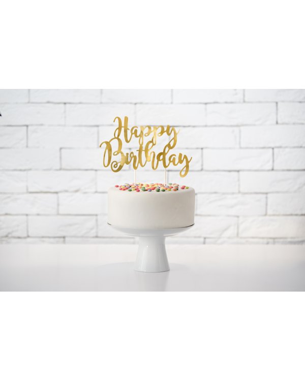 Cake topper Happy Birthday, gold, 22.5cm