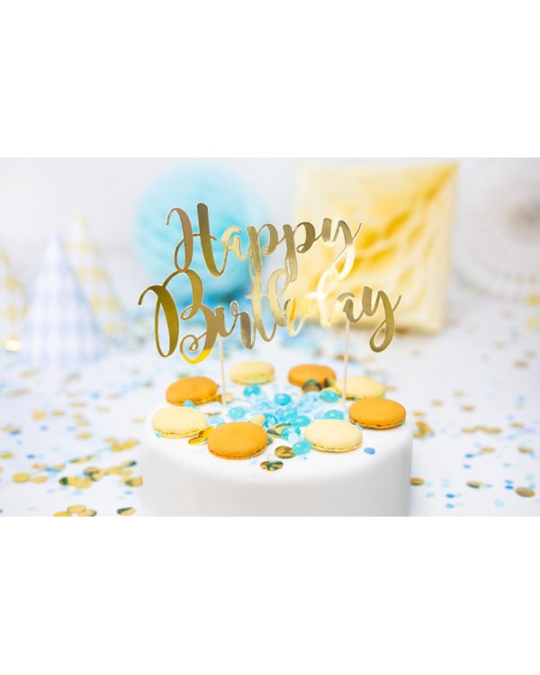 Cake topper Happy Birthday, gold, 22.5cm