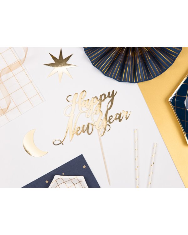 Cake topper Happy New Year, gold, 24cm