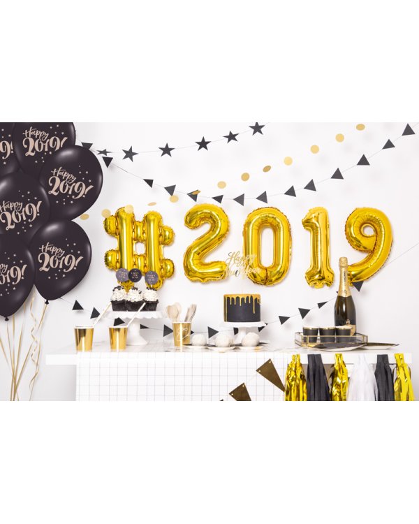 Cake topper Happy New Year, gold, 24cm