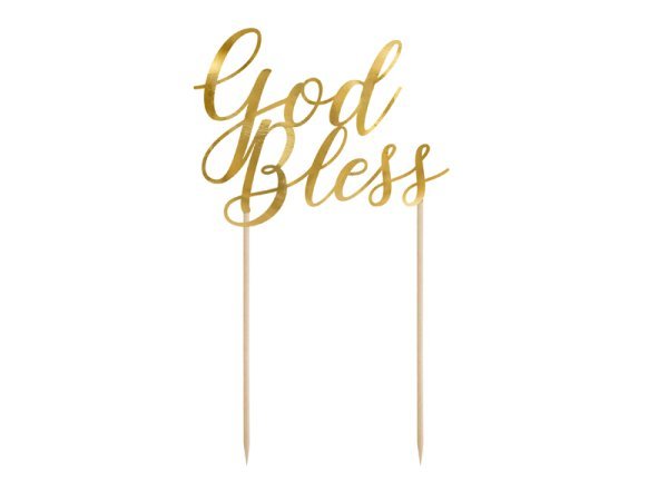 Cake topper God Bless, gold, 27.5cm
