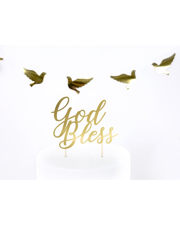 Cake topper God Bless, gold, 27.5cm