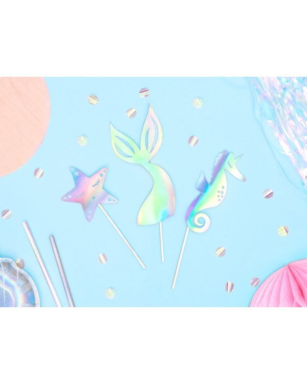 Cake toppers Mermaid, iridescent, 24.5cm (1 pkt / 3 pc.)