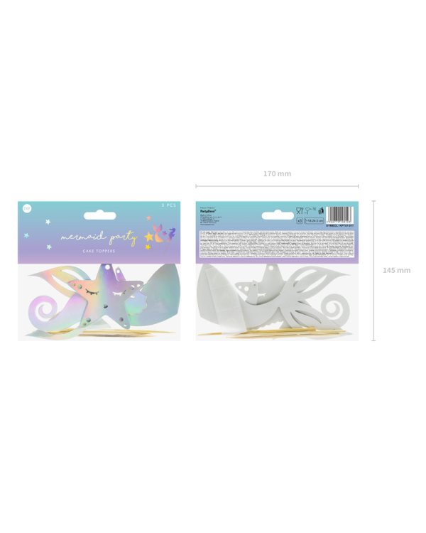 Cake toppers Mermaid, iridescent, 24.5cm (1 pkt / 3 pc.)