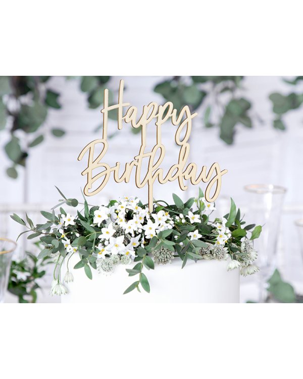 Wooden topper Happy Birthday, 16.5cm
