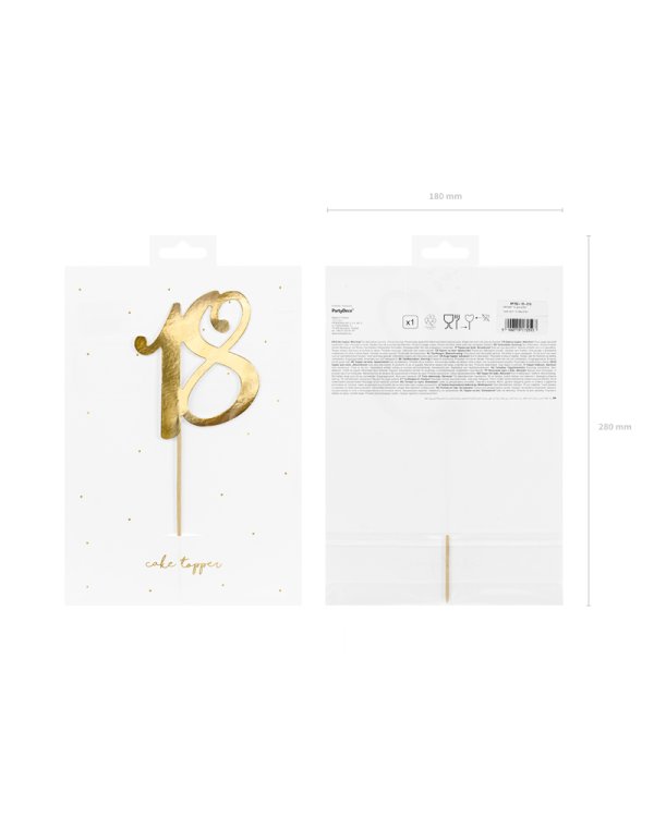 Cake topper ''18'', gold, 20.5cm