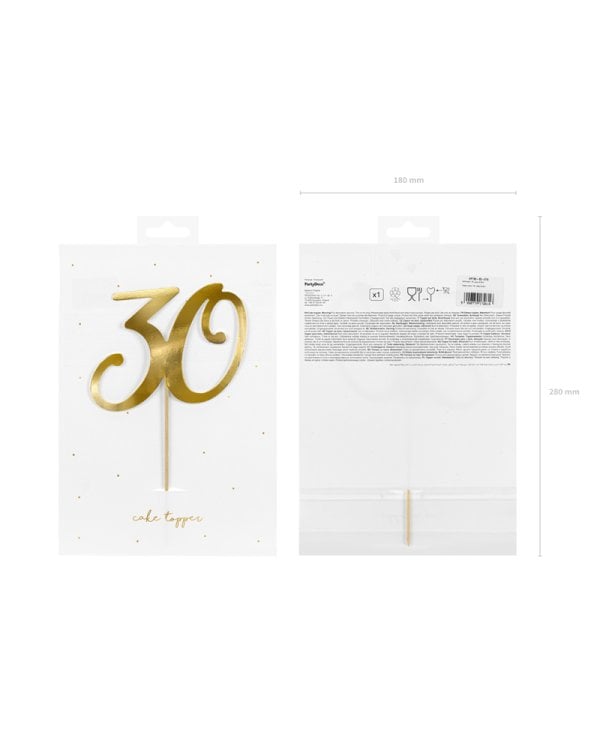 Cake topper ''30'', gold, 20.5cm