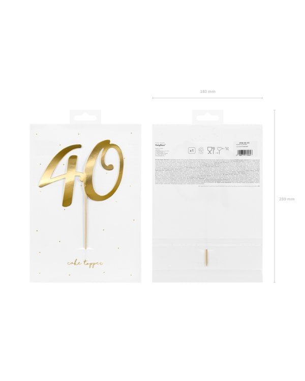 Cake topper ''40'', gold, 20.5cm