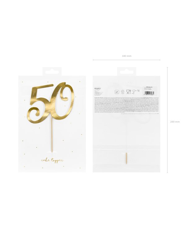 Cake topper ''50'', gold, 20.5cm