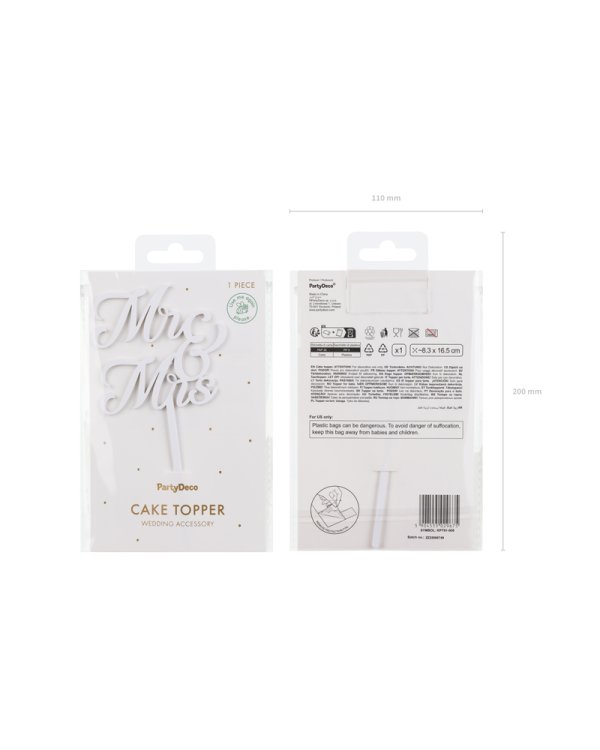 MR & MRS Acrylic Cake Topper, white, 16.5 cm