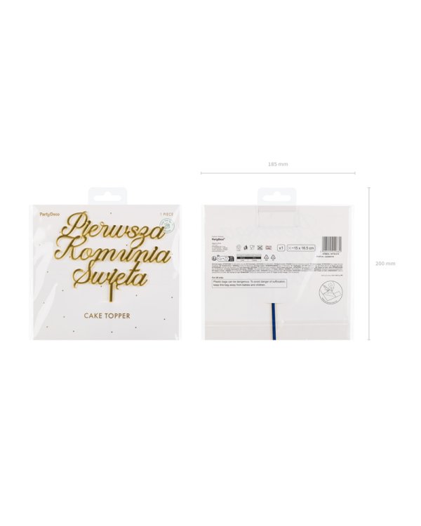 ''Pierwsza komunia święta'' Acrylic Cake Topper, gold, 16.5 cm