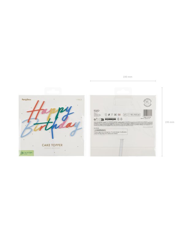 Cake topper Happy Birthday, 18x16.5 cm, mix