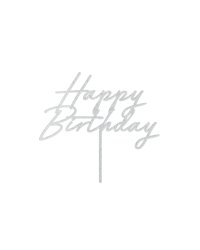 Cake topper Happy Birthday, 18x16.5 cm, silver glitter