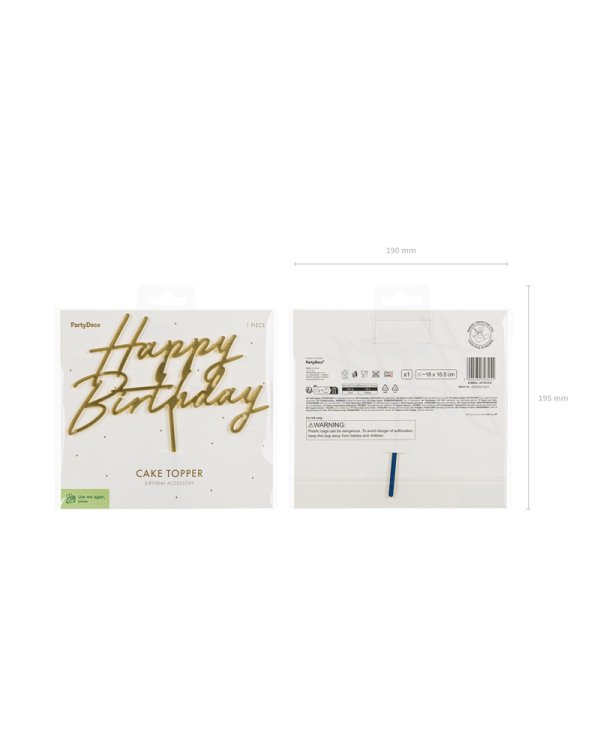 Cake topper Happy Birthday, 18x16.5 cm, gold