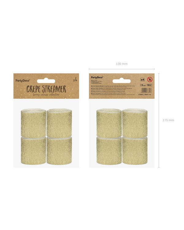 Crepe streamer, 5cm/10m, gold (1 pkt / 4 pc.)