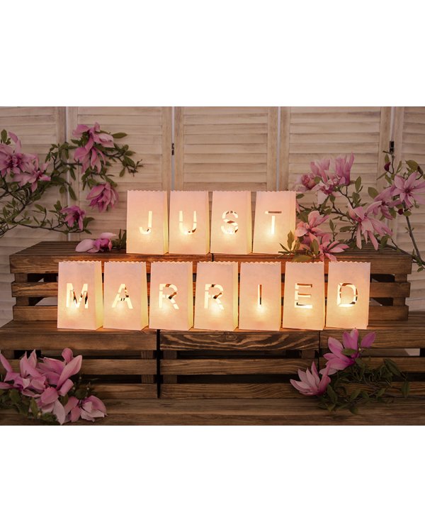 Lanterns, candles bags - Just Married, 11.5x19x7cm (1 pkt / 11 pc.)