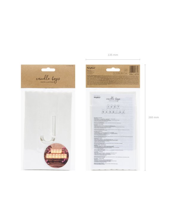 Lanterns, candles bags - Just Married, 11.5x19x7cm (1 pkt / 11 pc.)